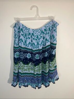 Forbidden Los Angeles Blue & Green Floral Flowy Skirt Size L